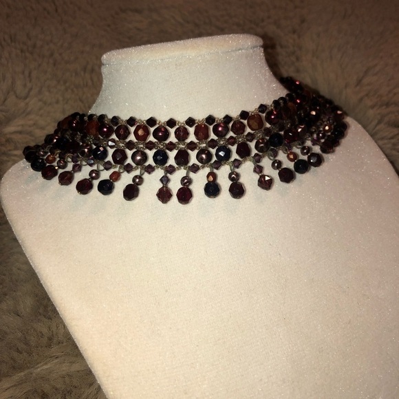 VTG Rachel Reinhardt Garnet Colour Crystal Beaded Collar Bib Necklace 11” -  14” - Picture 3 of 6